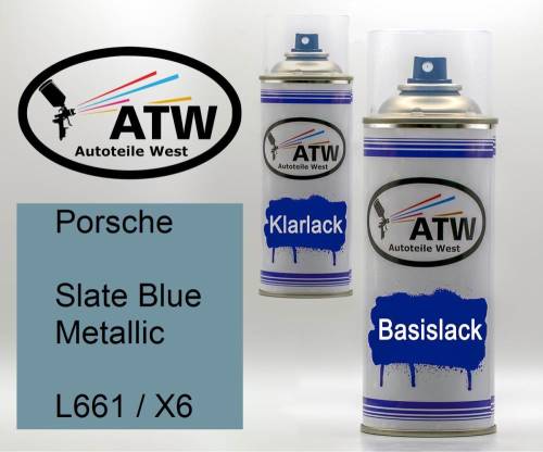 Porsche, Slate Blue Metallic, L661 / X6: 400ml Sprühdose + 400ml Klarlack - Set, von ATW Autoteile West.